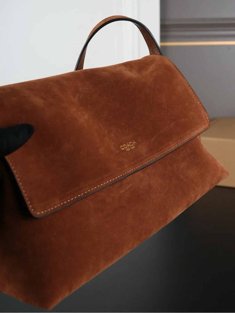 Coach Suede Shoulder Bag in Chestnut